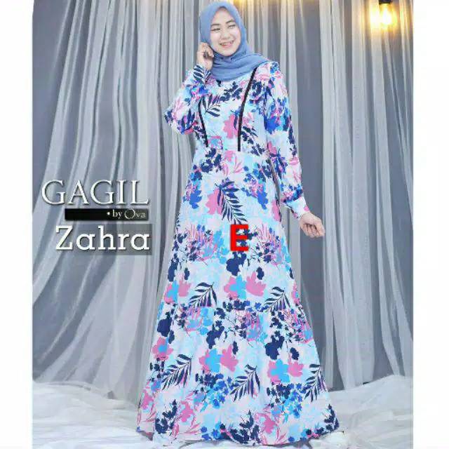 SALE MURAH Gamis Zahra By Gagil Ova biru bunga