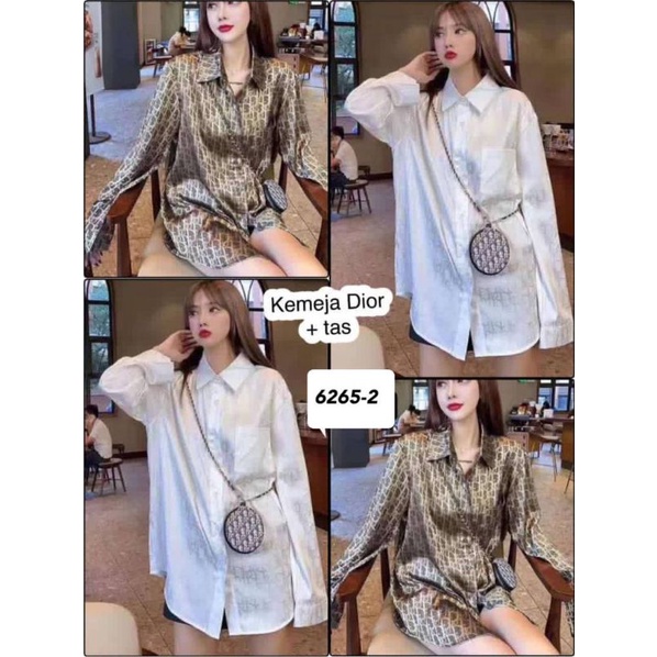 KEMEJA TUNIK SATIN IMPORT+TAS MV-6265 (ada 3 motif)