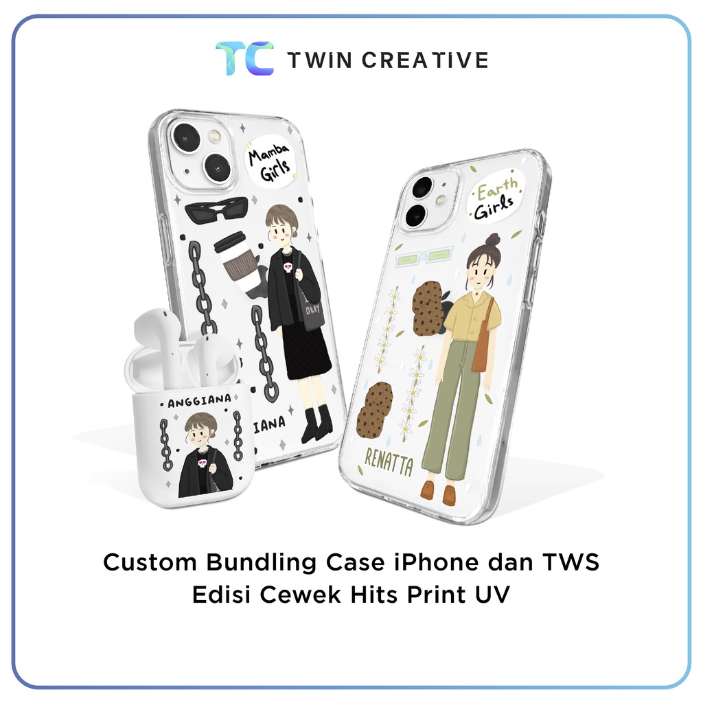 Custom Bundling Case iPhone & TWS Edisi Cewe Hits Print UV - Hardcase & Headset Wireless Mamba Bumi 