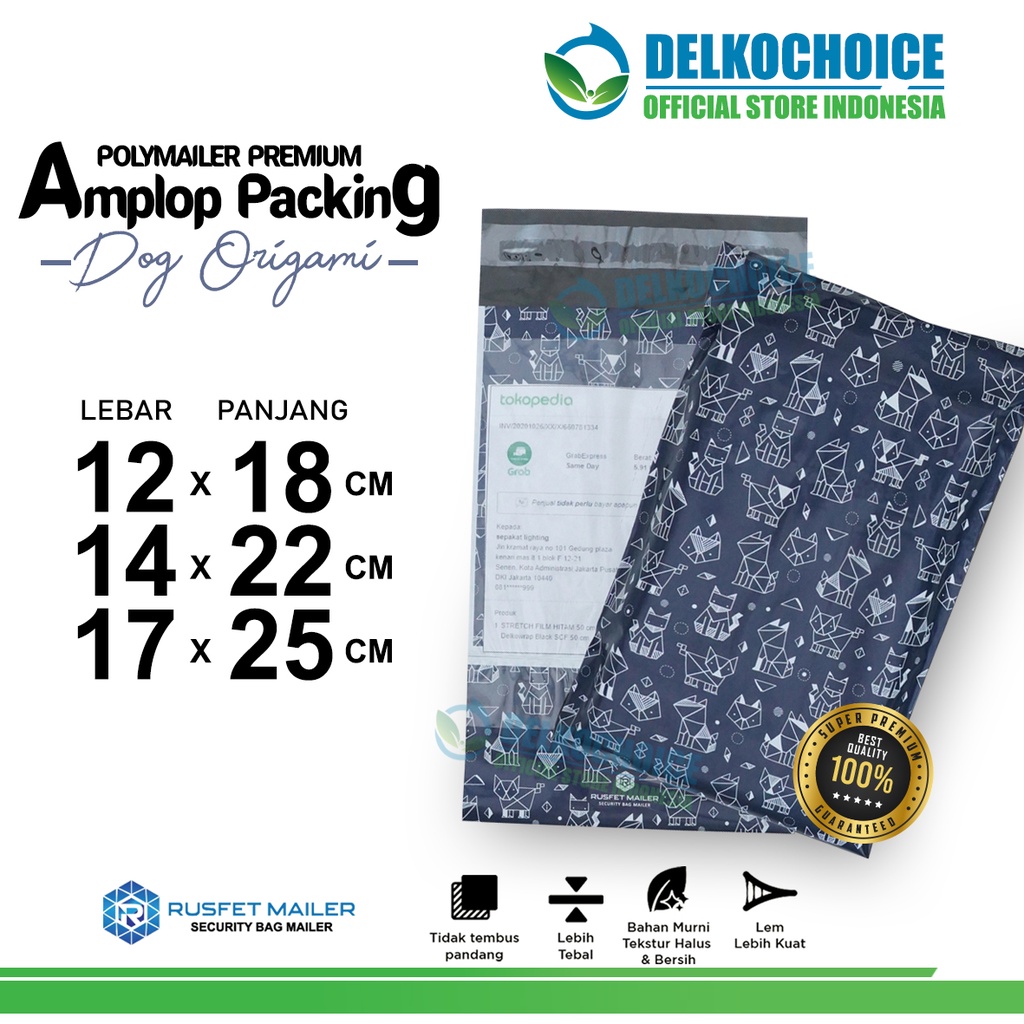

Polymailer DOG ORIGAMI Amplop Plastik Packing OlShop Polimailer RUSFET PREMIUM SATUAN