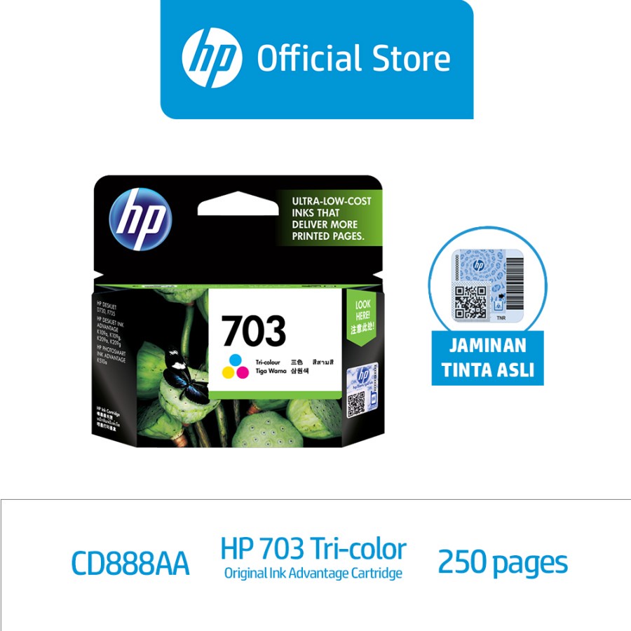 HP ink Catridge 703 Color | Warna Advantage Tinta Printer Untuk Deskjet Photosmart D730, F735, K109a, K109g, K209a, K209g, K510a -Genuine Product