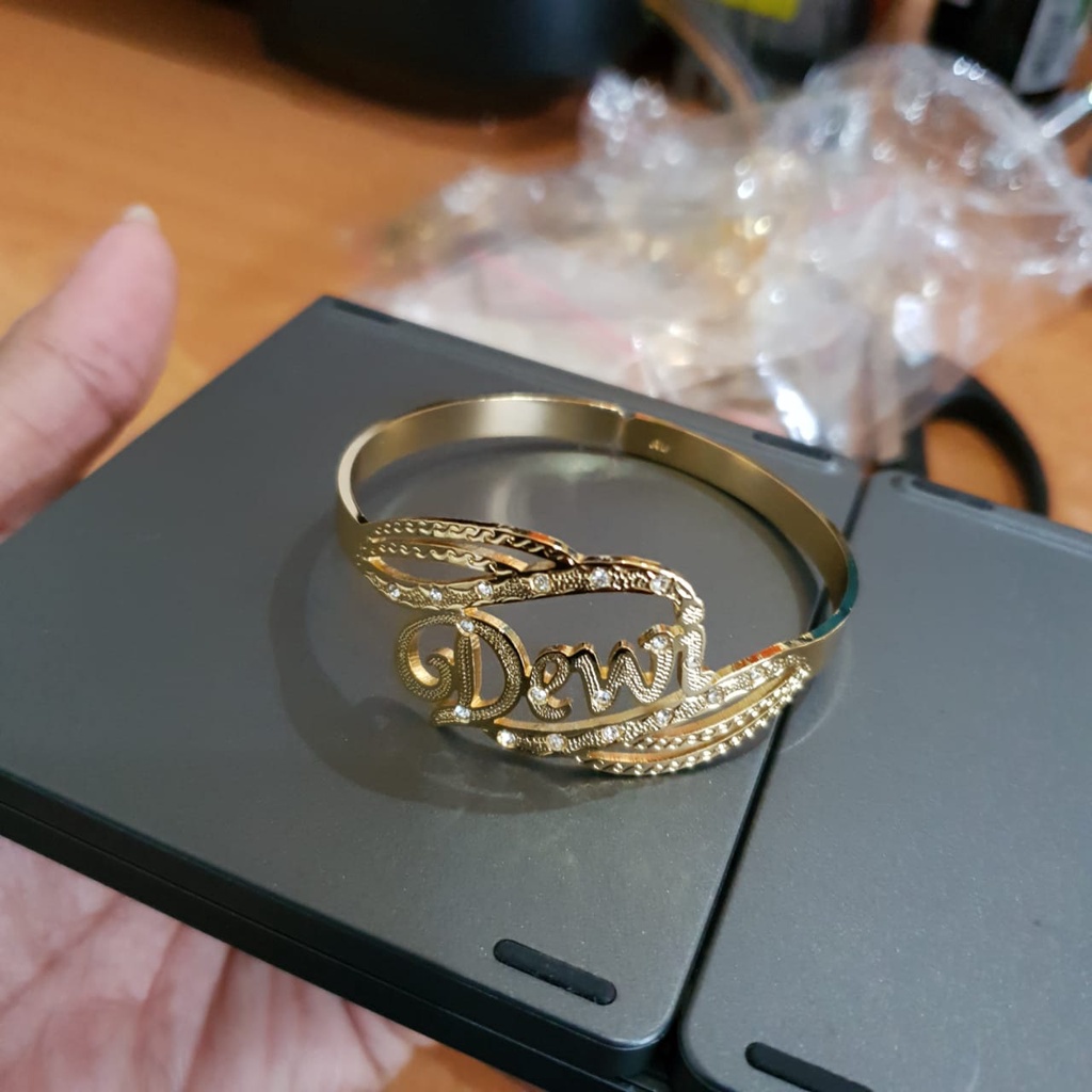 Bisa Dipesan Untuk Dewasa dan Anak Gelang Cantik Lapis Emas Titanium Gold Silver Rose Gold Catak Sesuai Nama Kamu