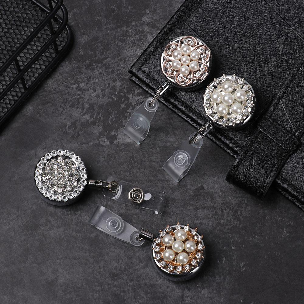 TOP 1pc Badge Holder Perlengkapan Kantor Unisex Klip ID Kartu Nama Alat Tulis Lanyard Pola Mutiara