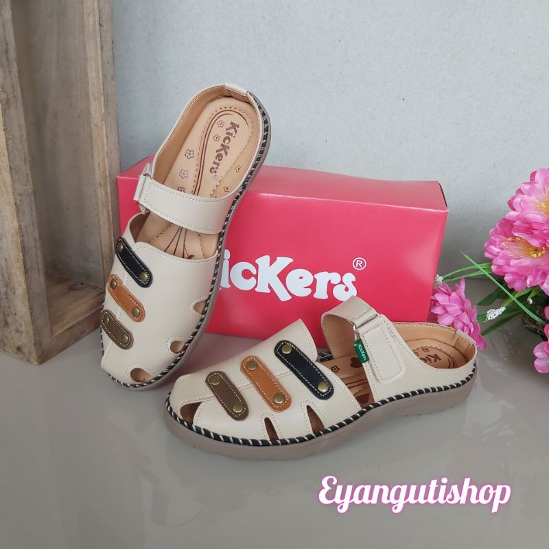 SL.62 Sandal kickers wanita model terbaru 2022 / Sandal Kickers kasual  / Kickers sandal tutong wanita / sandal Kickers kulit / sandal slop Kickers-4