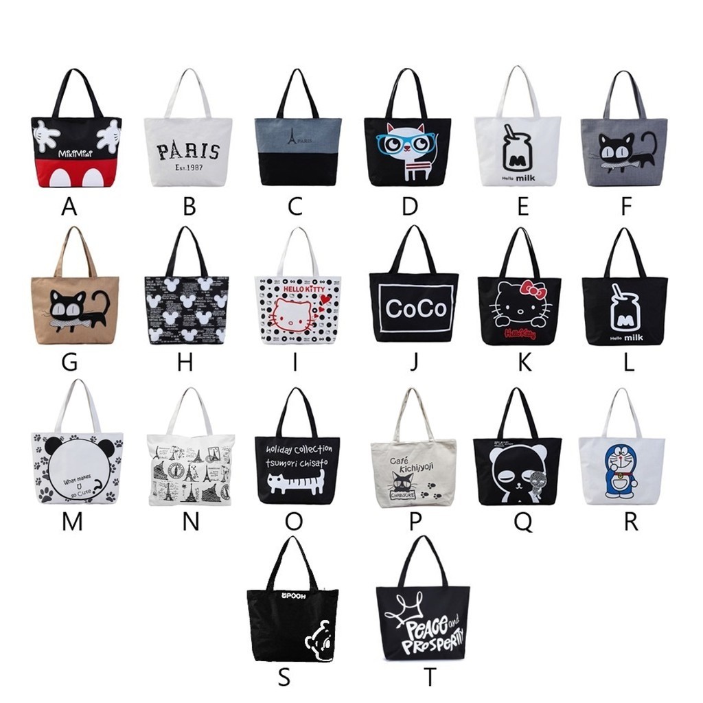 ELFYDO ELF1390 Totebag Wanita Tote Bag Resleting Kanvas Karakter