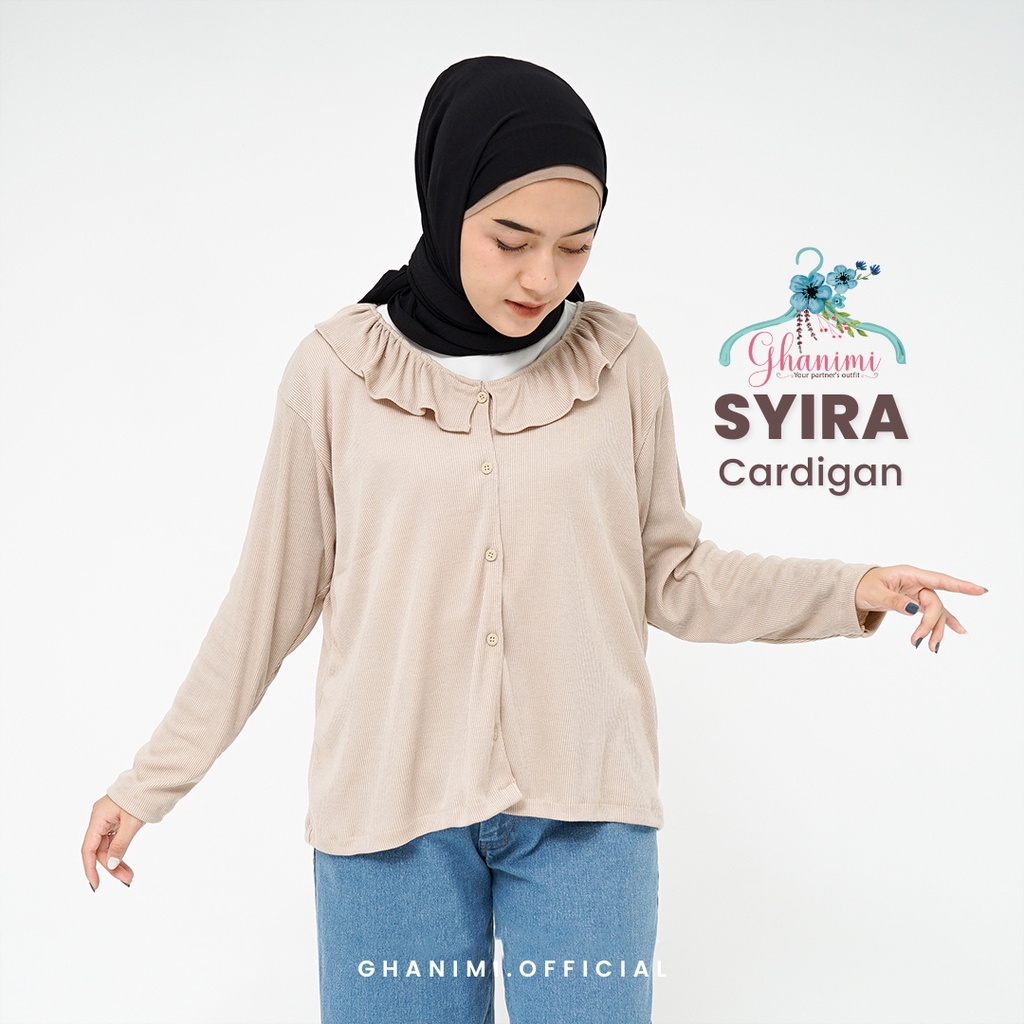 Ghanimi - Syira Cardigan / Outer Rajut Polos kerah ruffle / outer rib knit tebal kekinian / outer korean style / cardigan aesthetic