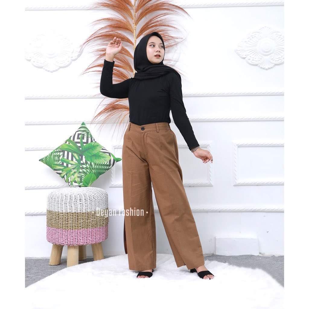 Promo!! Celana Highwaist Kulot Resleting Toyobo Wanita Remaja Bahan katun