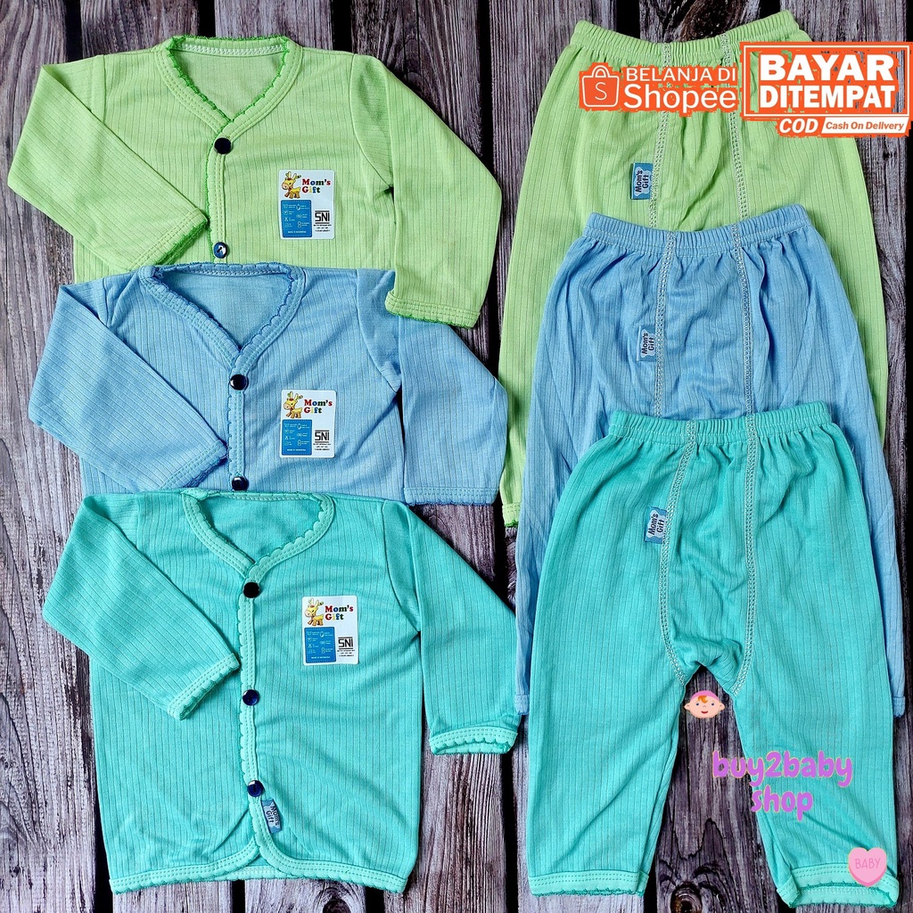 Baju bayi setelan piyama bayi Moms Gift motif salur warna 3-6 Bulan 3 setelan