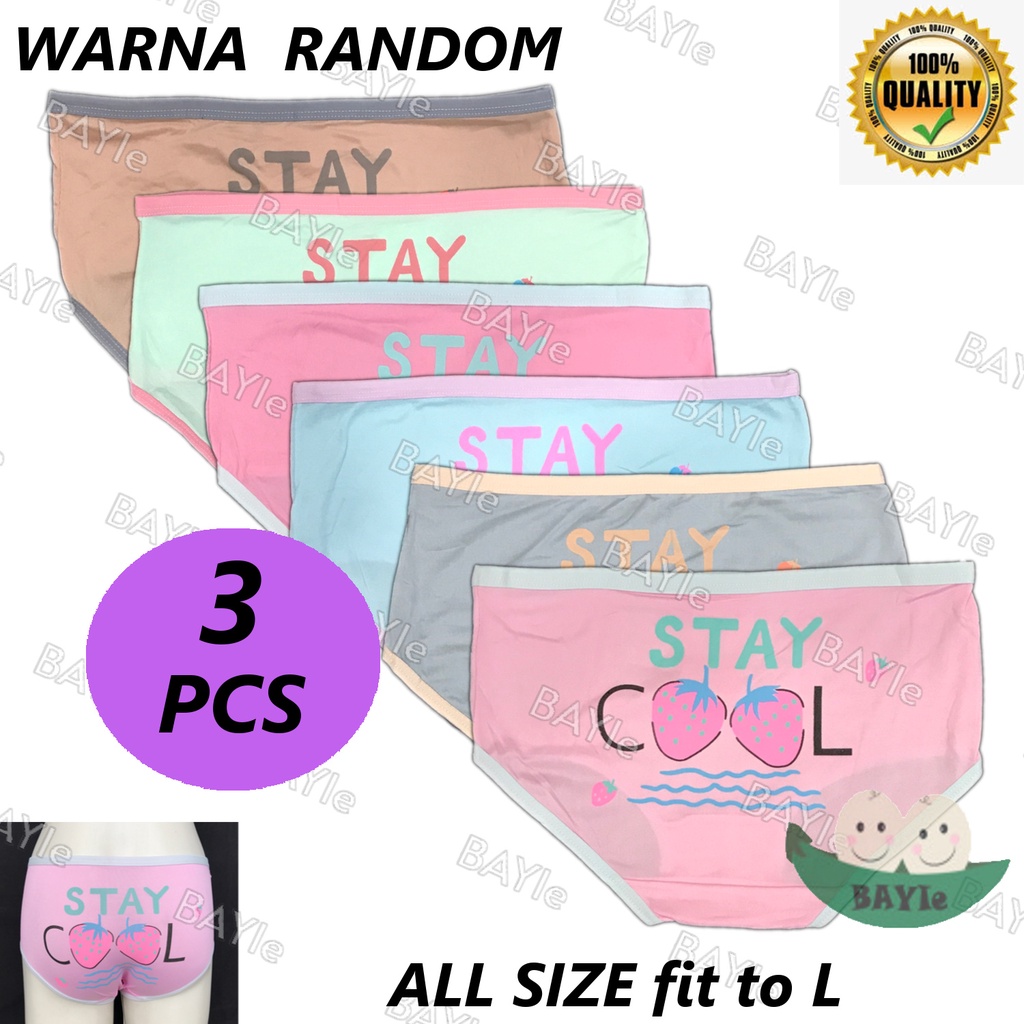 BAYIe - 3 PCS Celana Dalam/ CD Wanita Remaja WEN ROU 1536 STAY COOL / CD Perempuan Multi Colour ALL SIZE FIT TO Size L