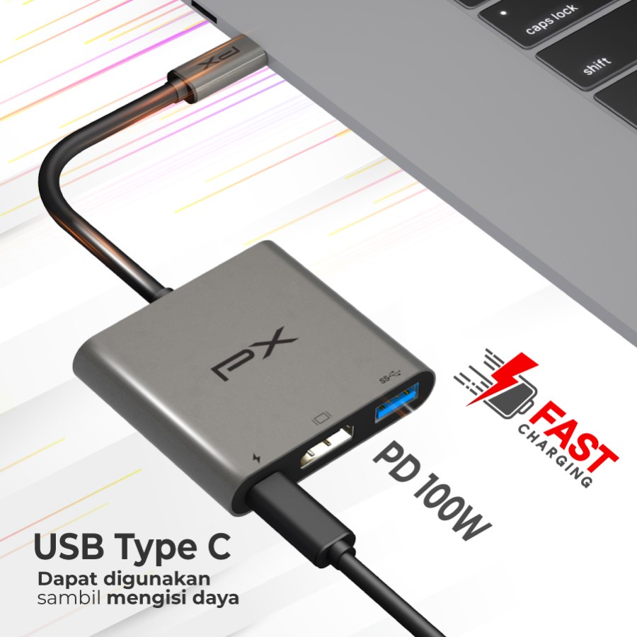 USB HUB TYPE C 3.1 THUNDERBOLT 3 HDMI 4K FAST CHARGING 3in1 PX UCH03