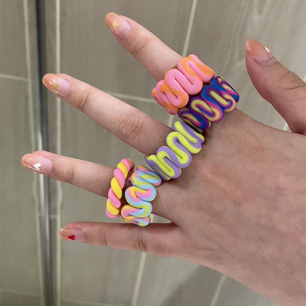 Needway  New Clay Ring Retro Colorful Finger Rings Trendy Clay Bohemia Stripe Geometric Gifts Fashion Jewelry