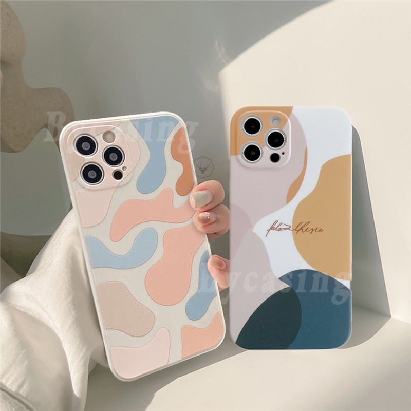 Morandi Case for iPhone 13 Pro Max iPhone13 iPhone12 iPhone11 iPhoneXR XS iPhone6 6S 7 8 Plus INS Fashion Trend Morandis Color Graffiti Abstract Silicone Phone Cover BY