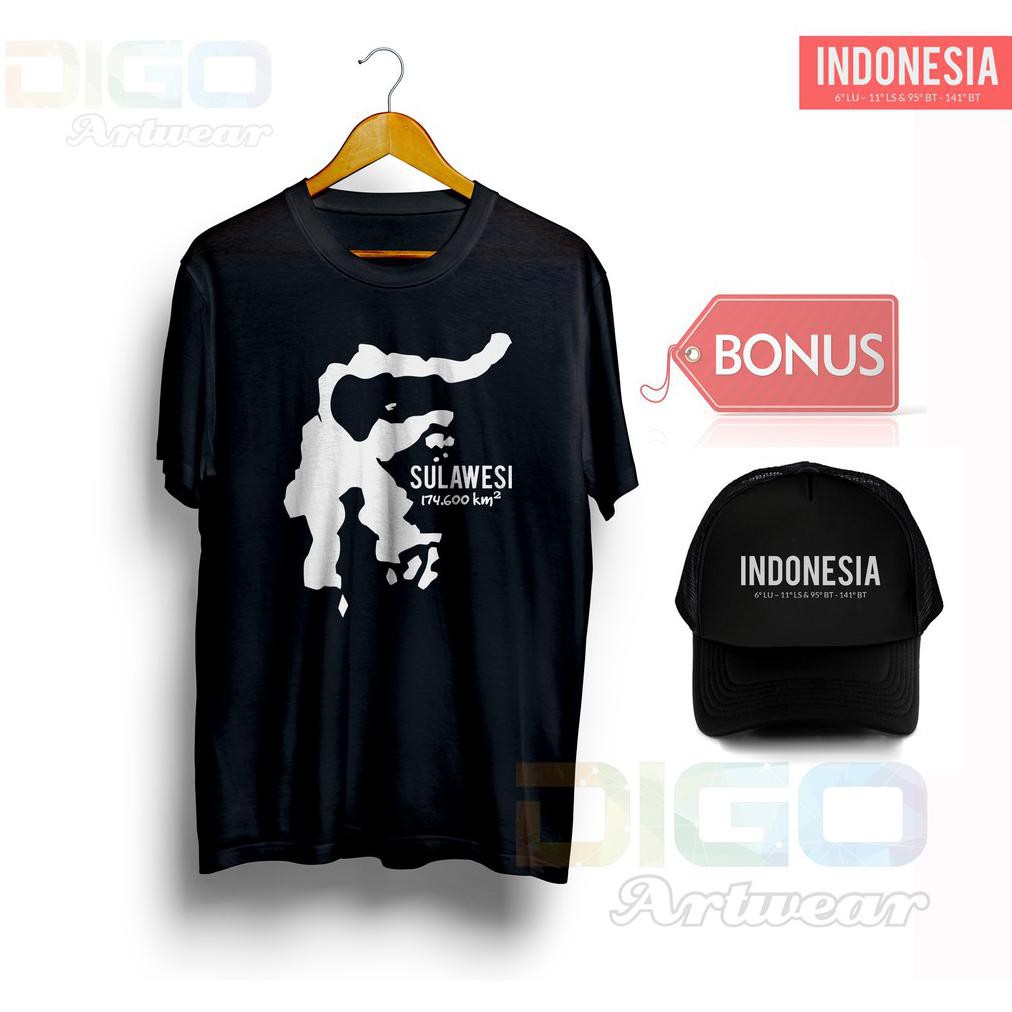 Kaos Sulawesi Makassar Gorontalo Manado Palu Kendari Mamuju Bonus Topi Indonesia Baju Distro Tshirt