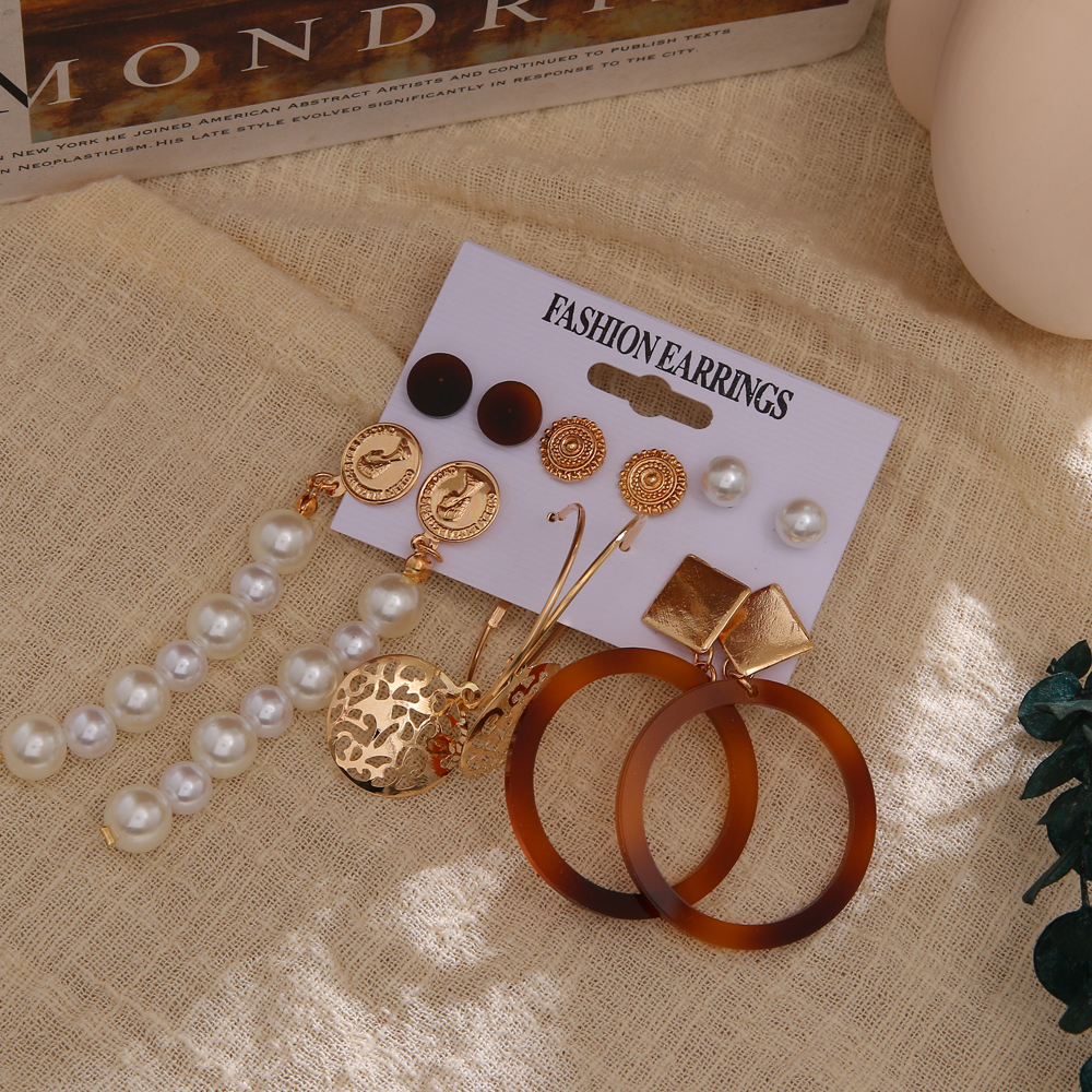 6 Pasang/Set Anting Tusuk Gantung Panjang Wanita Desain Lingkaran+Rumbai Mutiara Gaya Bohemian Untuk Pantai