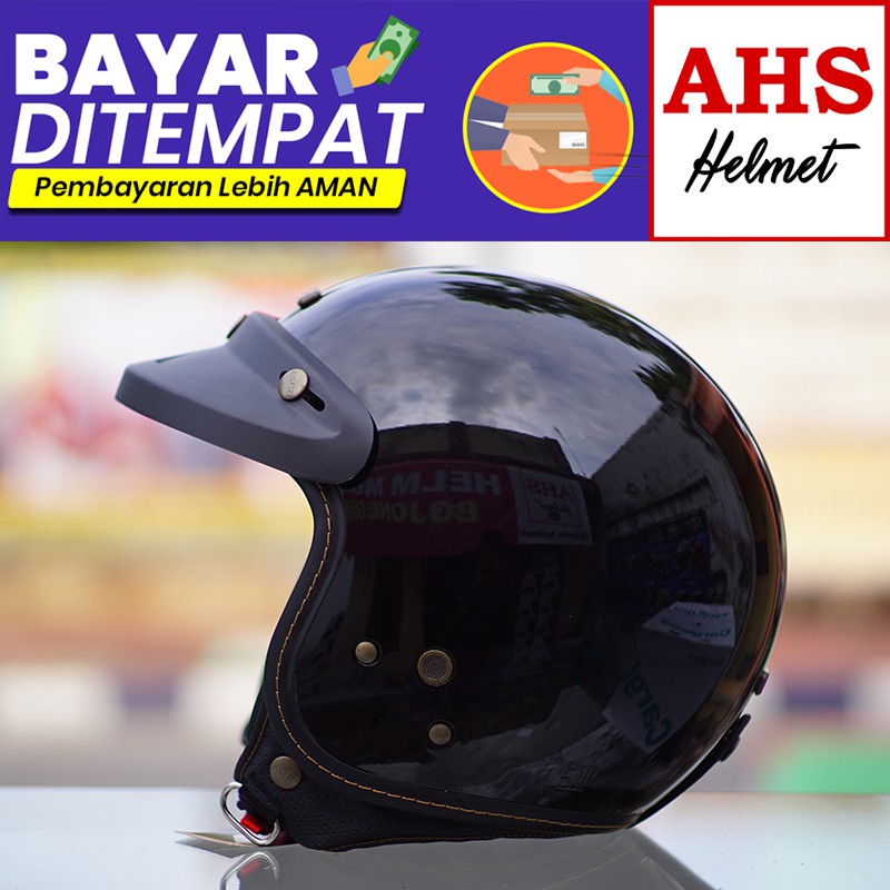 ( TERMURAH ) Helm Bogo NJS Bogo Retro Njs NR 80 Free Pet topi helm njs bogo helm retro dewasa njs-Black Matt