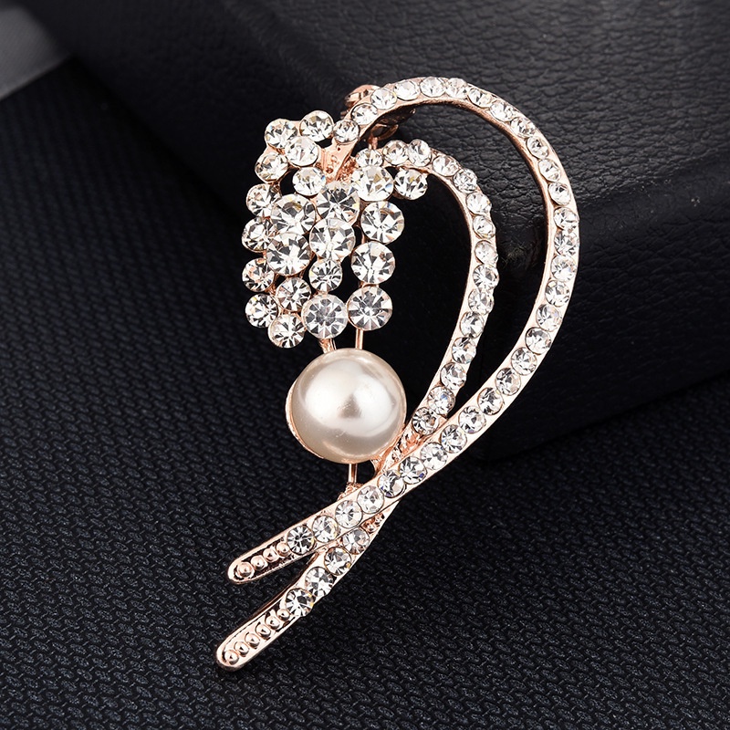 Candy Jewelry Fashion Korean Butterfly Brooches Gold Color Pearl Brooch Pins Rhinestone Breastpin for Women bros hijab-#24