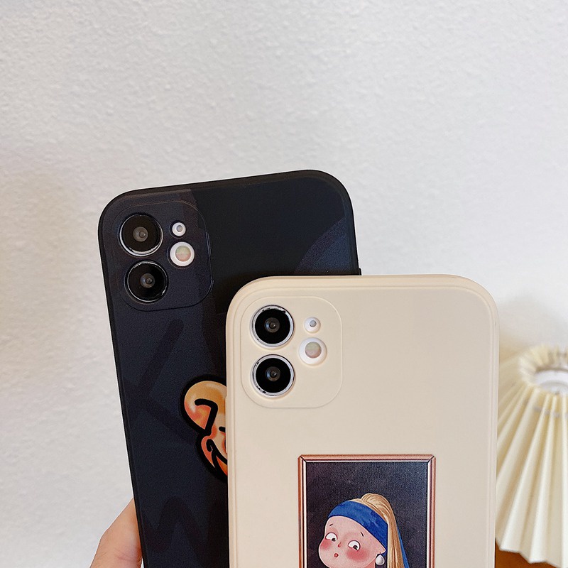 Art Oil painting Girl Soft Case iP iPhone 6 6S 7 8 + Plus X XS XR 11 12 13 Pro Max Black Violent Bear Casing Xiaomi Redmi 8 9 10 9A 9C 9T Note 7 11 Pro