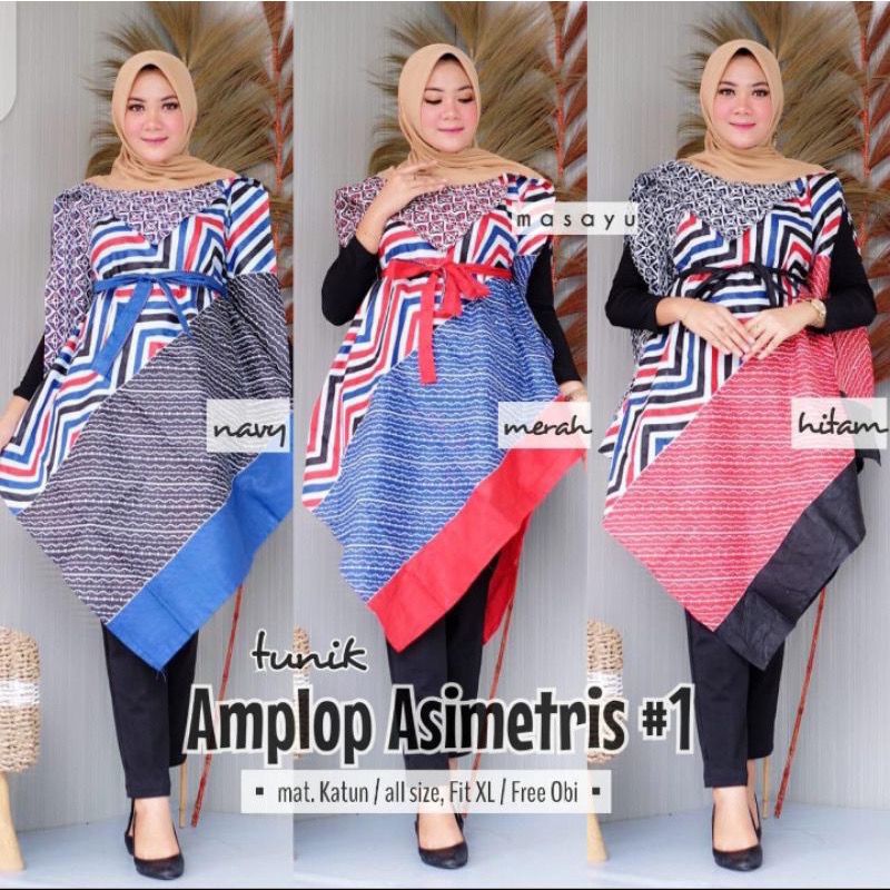 Dress Lancip Amplop Asimetris #1 Batik Tiga Negeri Warna Lengan Pendek Tunik Natal Kondangan