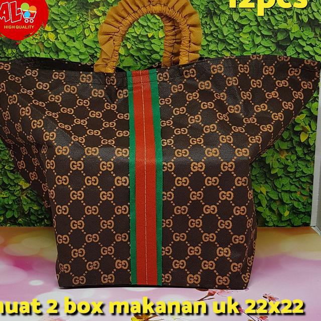 

>mgu-605 12pcs Tas Kain Spunbond motif Coklat Tua u 2dus 22x22 hajatan