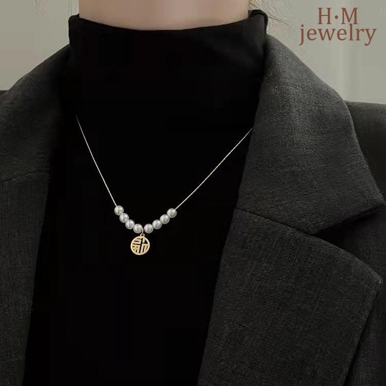 Fu Kalung Rantai Dengan Liontin Karakter Xi Untuk Wanita