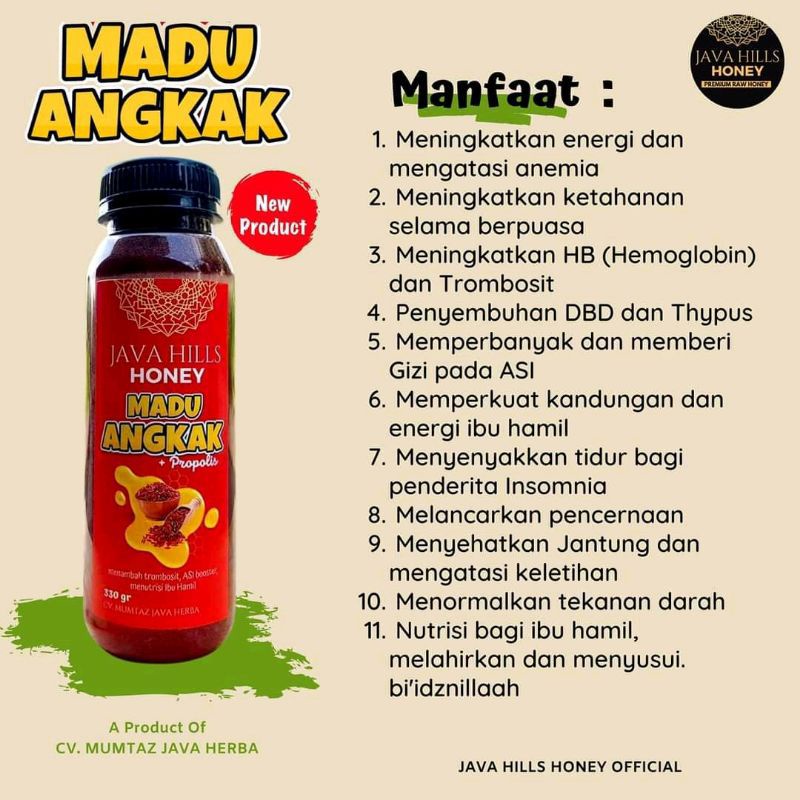 FREE SENDOK KAYU / MADU ANGKAK JAVAHILLS HONEY / JAVA HILLS / MADU ANGKAK / TROMBOSIT