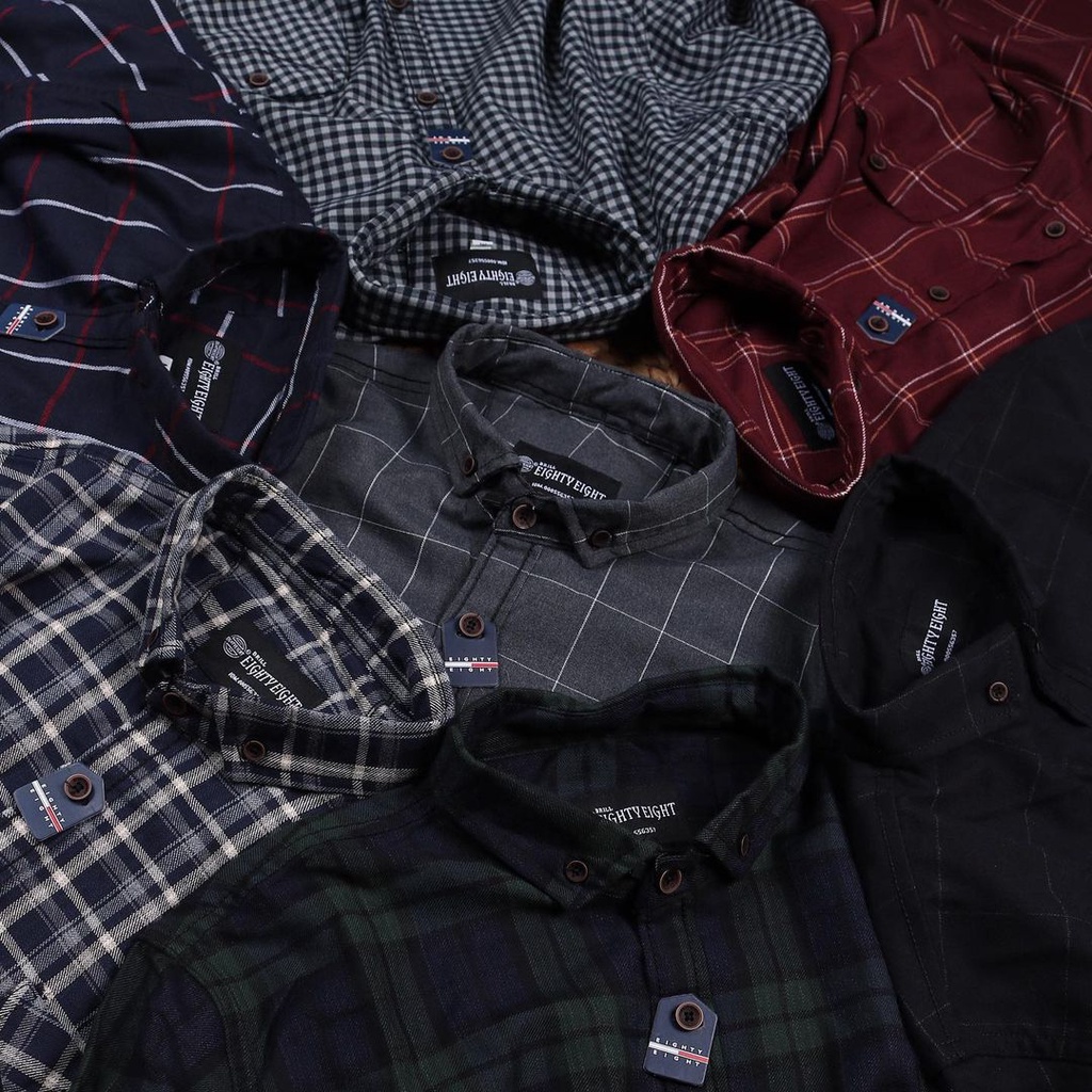 (bisa cod) kemeja flanel distro kemeja flanel pria wanita lengan panjang premium brill eighty eight 