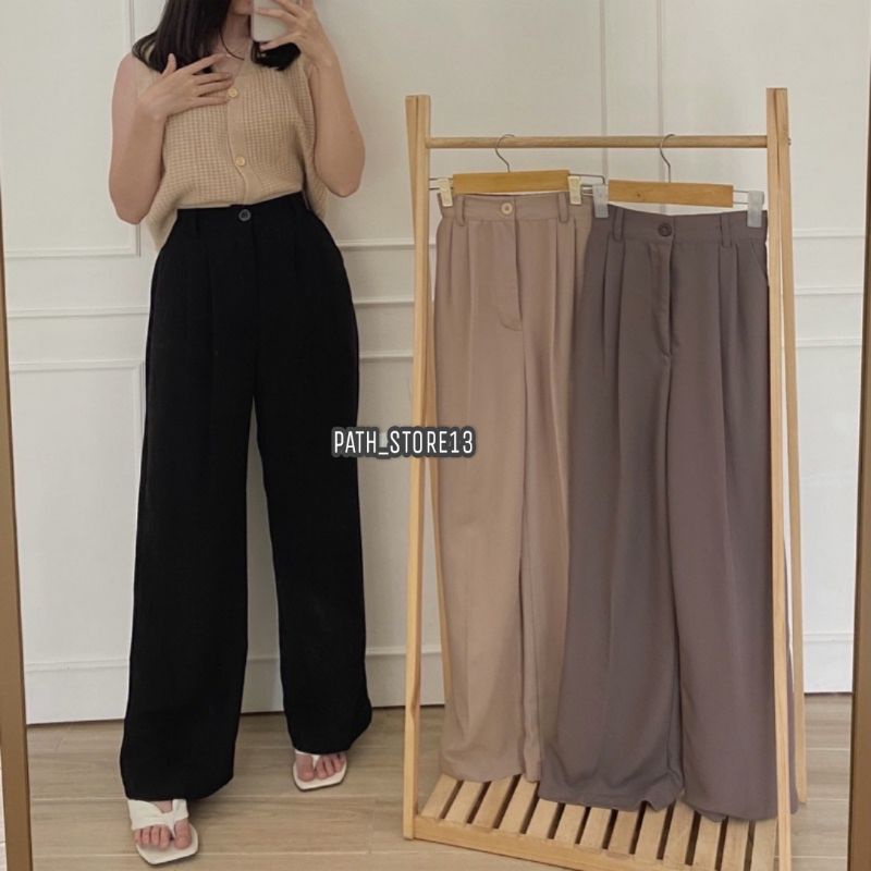 Loose Pants Trousers Wanita - Celana Anti Kusut - Celana Kulot Wanita - Celana Kantor