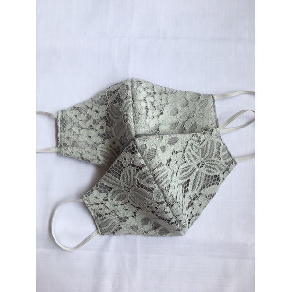 Masker brokat DEWASA dan ANAK-ANAK 3ply abu abu silver. masker kondangan acara pesta