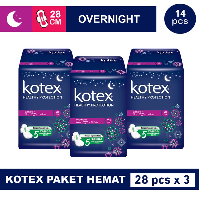 [TERBARU] 3 PACK KOTEX OVERNIGHT WING 28CM ISI 14