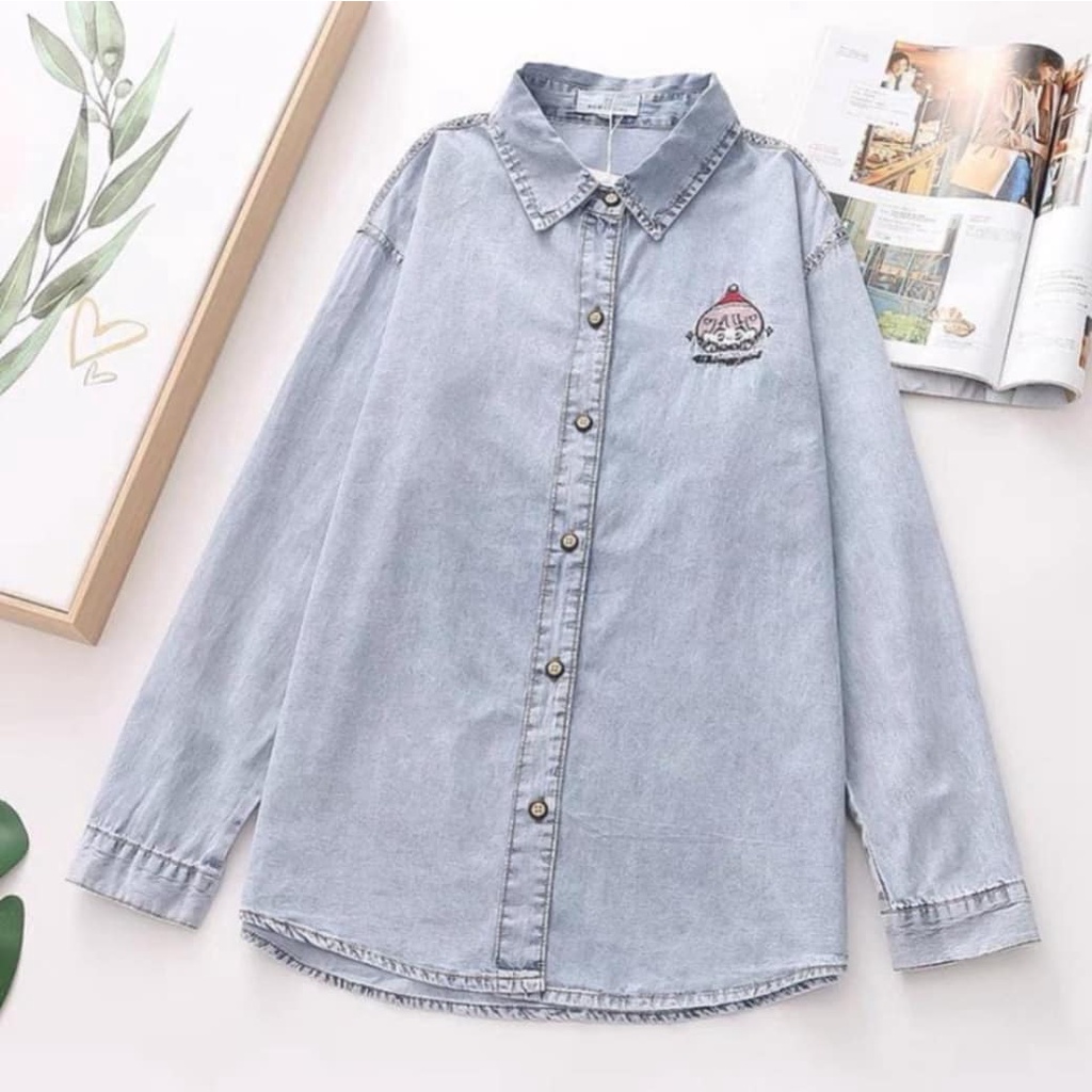 Debby Denim Atasan Kemeja Jeans Wanita Kekinian Korea Lengan Panjang Kameja Levis Kasual Remaja Terb