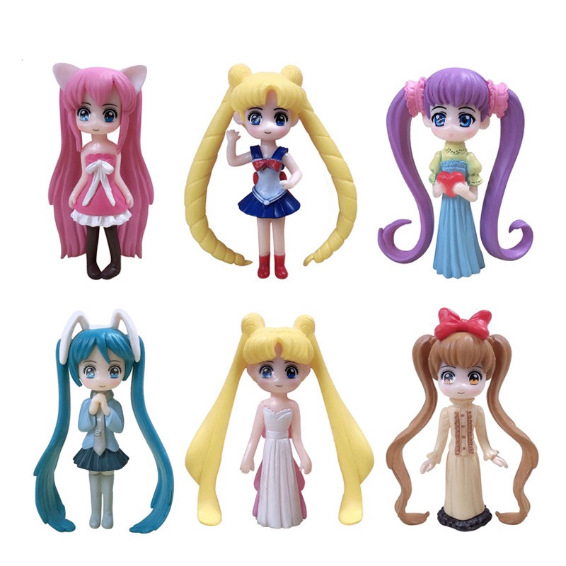 6pcs / Set Action Figure Anime Sailor Moon Tsukino Usagi Bahan Pvc Untuk Dekorasi Kue