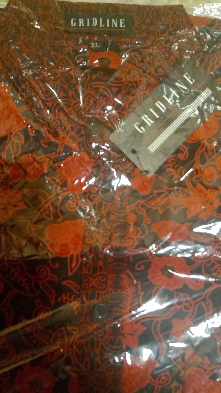 [gridline - R085 Merah] Kemeja Batik Pria Katun Lengan Pendek Regular Merah Maroon