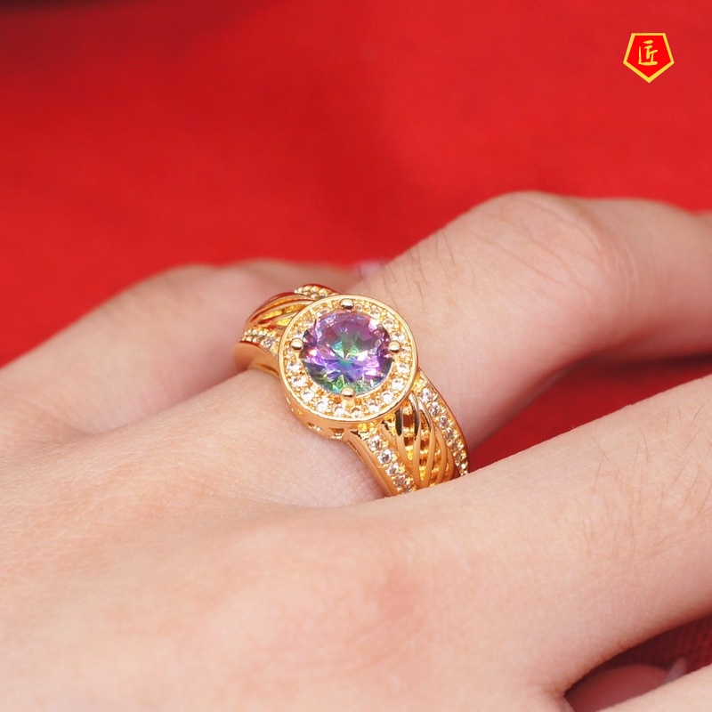 [Ready Stock]Fashion Personality Colored Gems Gold Ring