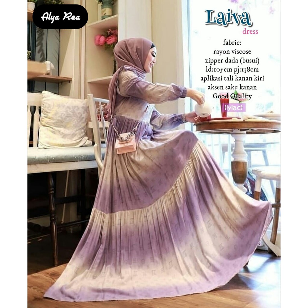 Gamis Motif Delila Dress Original Adieva Mat Cotton Viscose Import