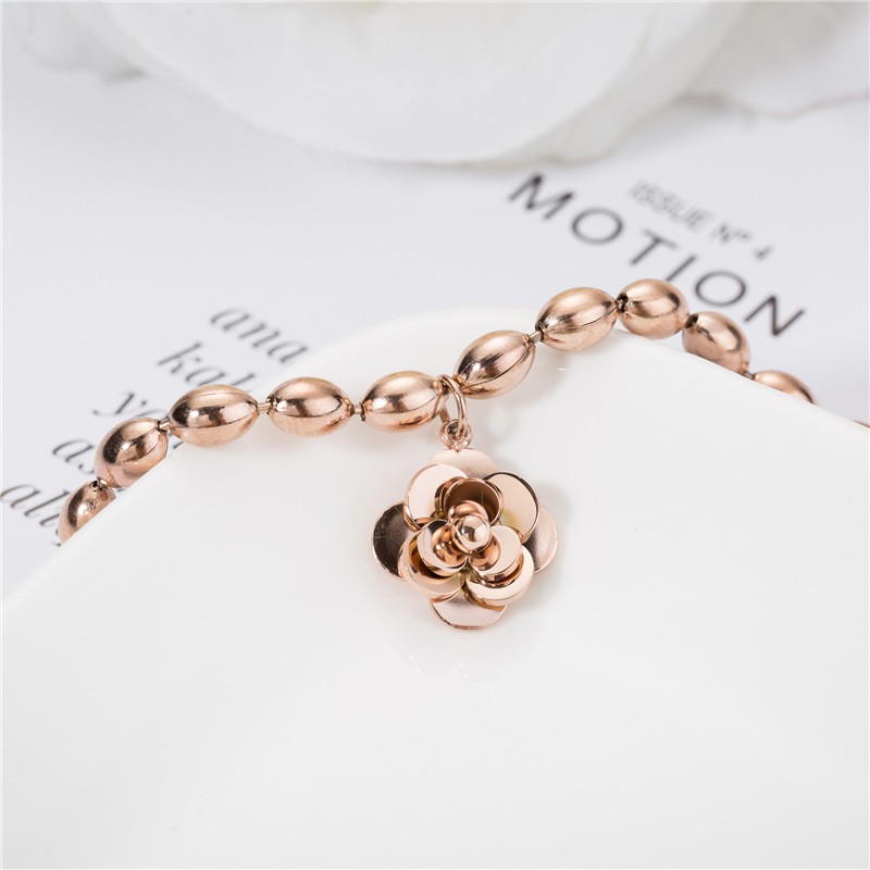 Gelang Bracelet Wanita Aksesoris Titanium Korea Hadiah GK044 rose gold cocok hadiah motif bunga