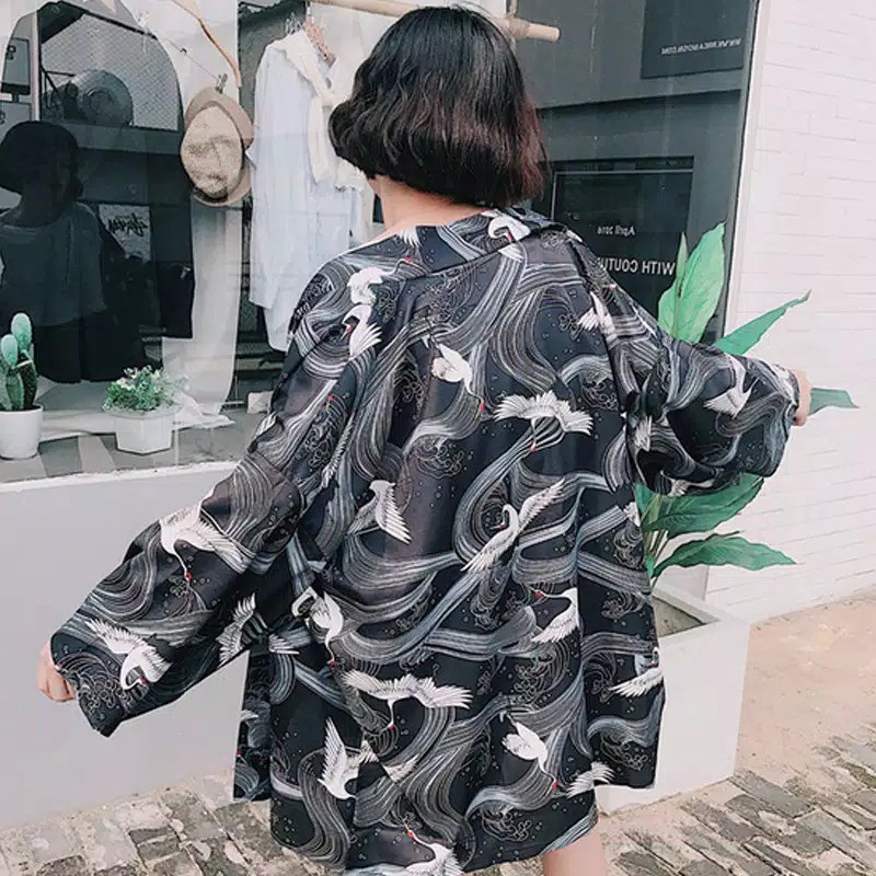 HAORI KIMONO JEPANG CRANE WAVE / JAPANESE KIMONO / KIMONO CARDIGAN