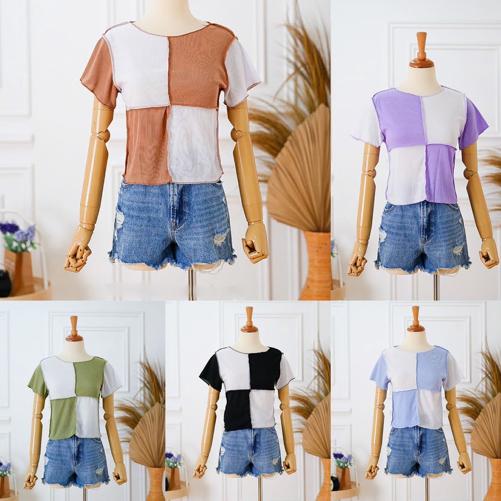 BIG SALE!!! SEAM FRONT CROP COMBINE TOP / PUTRINE BLOCK CROP