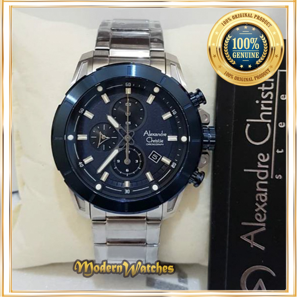 Jam Tangan Ori Pria Alexandre Christie AC 6522 Silver Blue Model Terbaru Original Termurah Bergarans