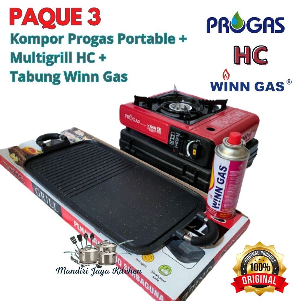 PAQUE (PAKET BARBEQUE) Kompor Progas Portable 2IN1 + Alat Barbeque + Tabung Winn Gas