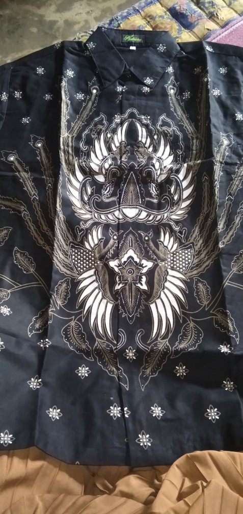 Aftana Hitam Pendek Kemeja Batik Pria Full Furing Bahan Katun Halus Sragenan