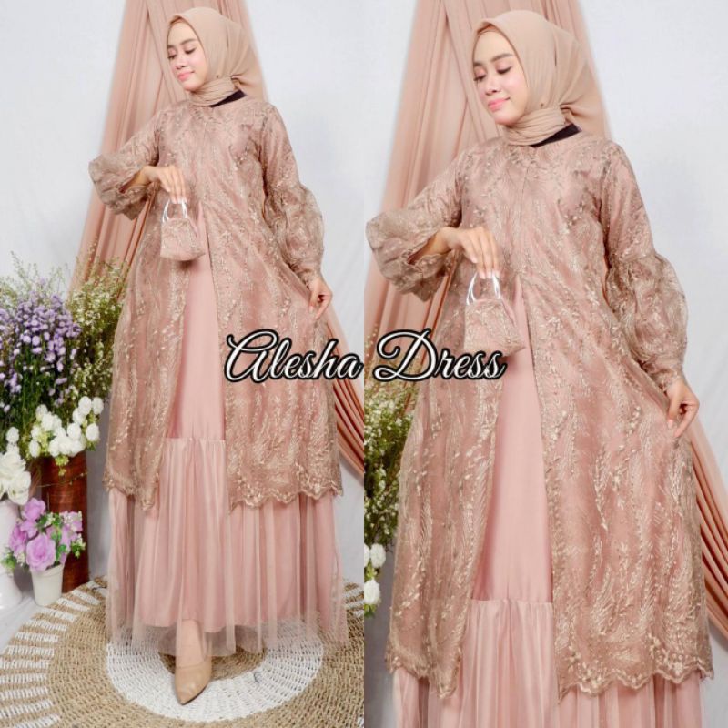 Alesha dress / gamis tile tutu terbaru / gamis pesta modern murah / gamis cantik
