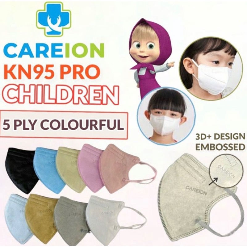 Masker KN95 Pro Careion Anak Children Mask 4-12 tahun Kids 1pack isi 10pc ketebalan 5ply Unik Murah New Edition Emboss ORIGINAL