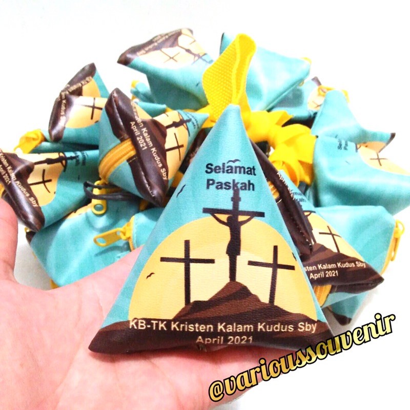 Souvenir Paskah Dompet Segitiga Wadah Telur Paskah Happy Easter Custom Nama Gereja Minim 25pcs Lucu