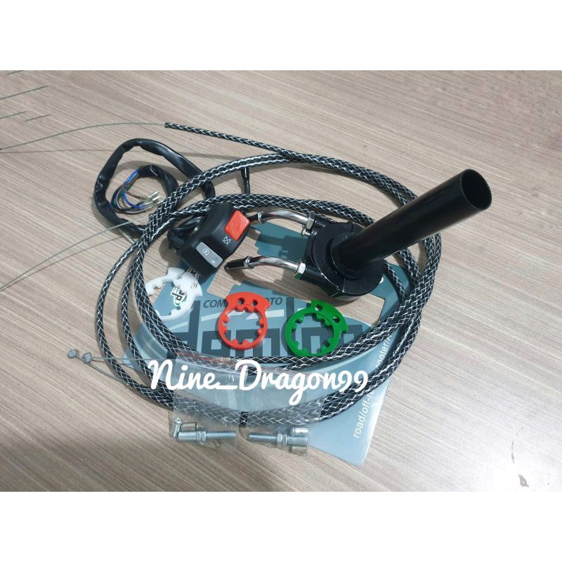 Paket Murah 3in1 Slongsong Gas Spontan Domino + Saklar Starter Model KTC + 2 Pcs Kabel Gas Serat Carbon 210cm Universal