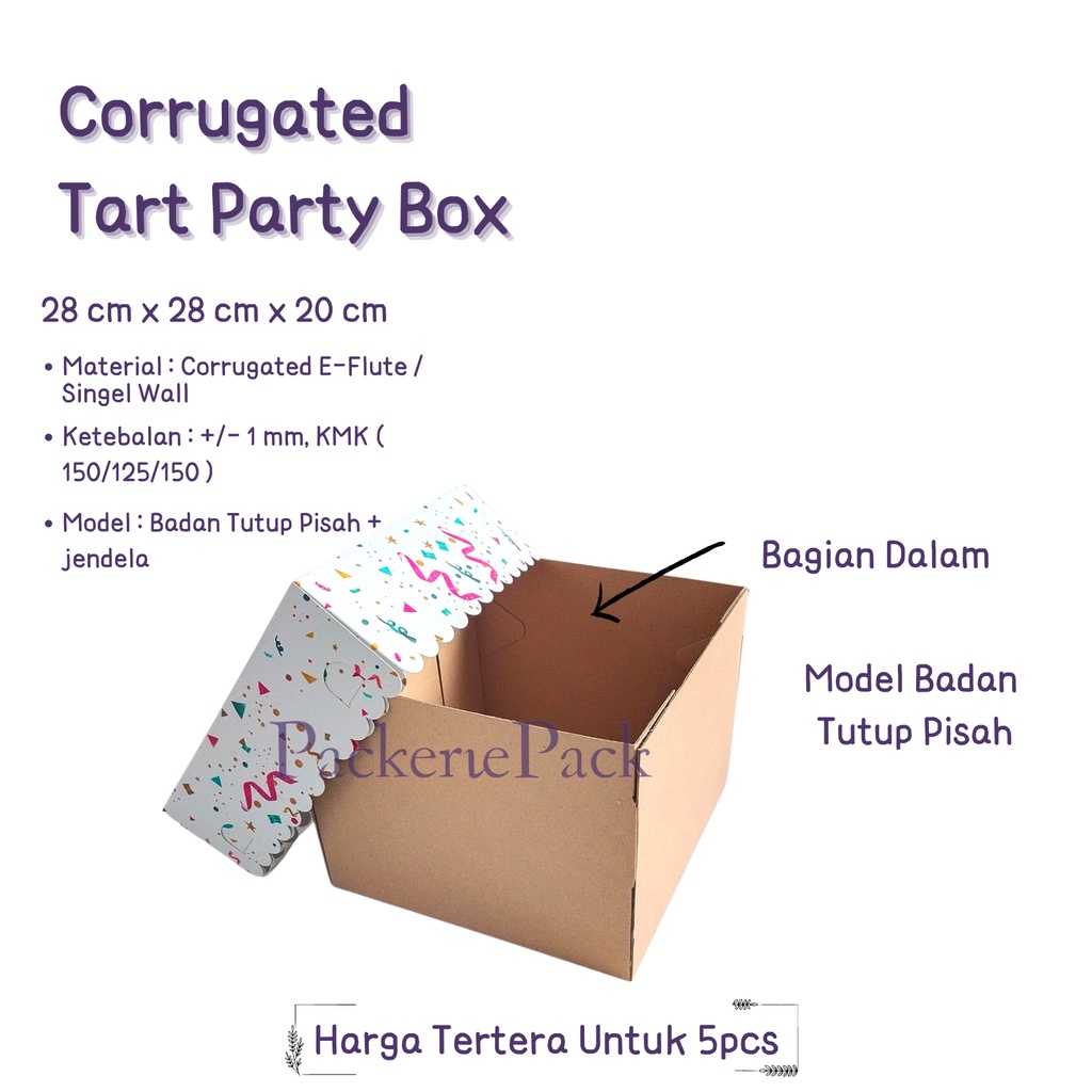 

( 5 PCS ) KOTAK BOX TART 28 x 28 x 20 PARTY / 28x28x20