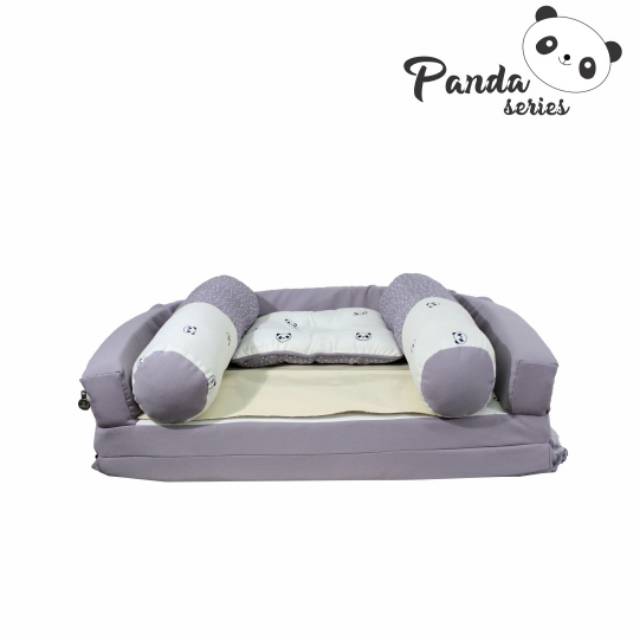 [2 kg] Omiland Kasur Bayi Lipat Oval Bumper Print Abu + Kelambu Panda Series - OBK 5311