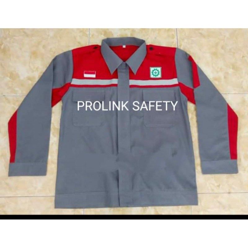 SERAGAM BAJU SAFETY MERAH ABU ABU RESLETING