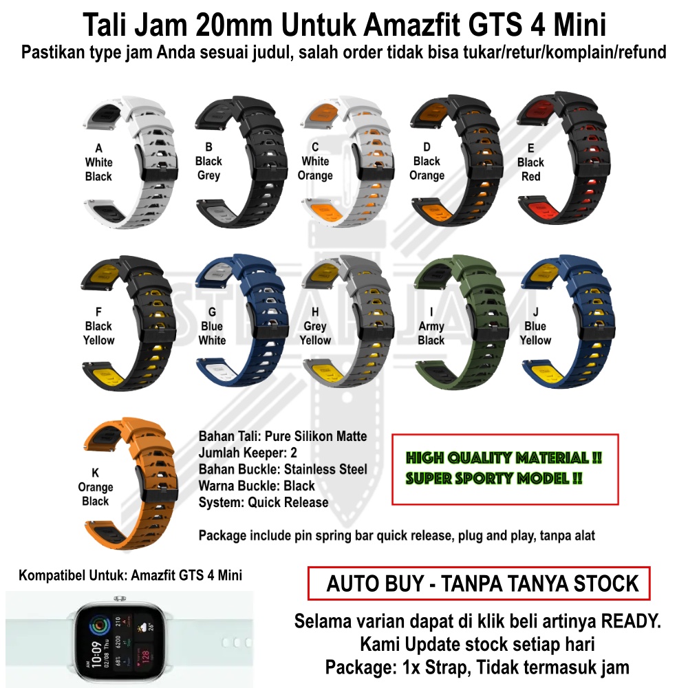 GTO Strap Amazfit GTS 4 Mini - Tali Jam Tangan 20mm Rubber Silikon Model Keren