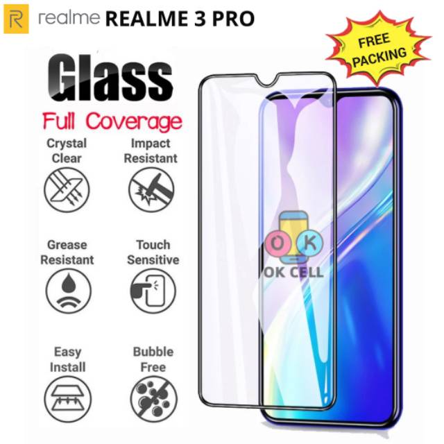 Tempered Glass Full Layar Realme 3 Pro TG Anti Gores Layar Kaca Screen Protector Premium