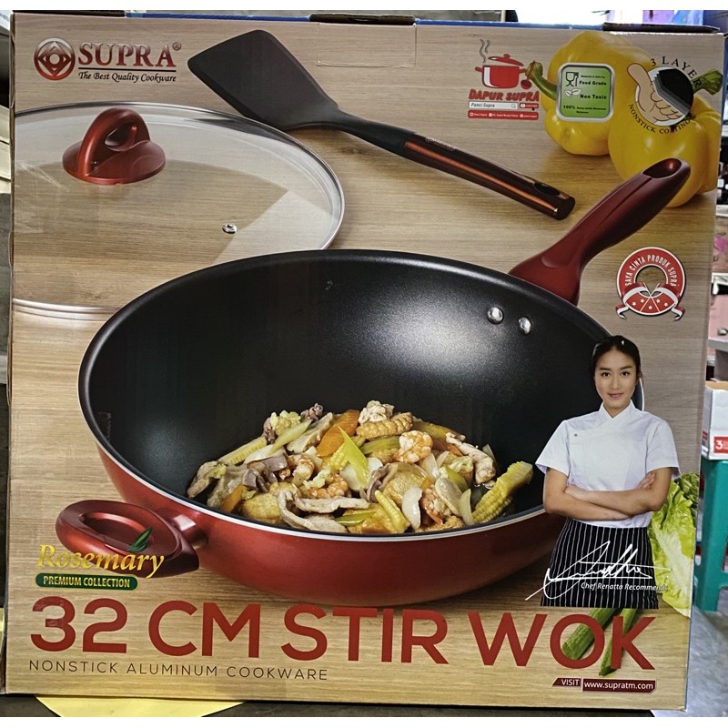 Kuali tangkai tutup kaca 32cm stirwok -SUPRA